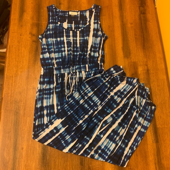 Calvin Klein maxi dress size 10 tie dye blue white elastic waist sleeveless - Picture 1 of 8